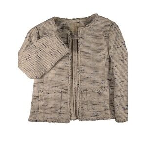 Kate Spade New York Womens Tweed Jacket Frayed Edges‎ Blue Size S Small